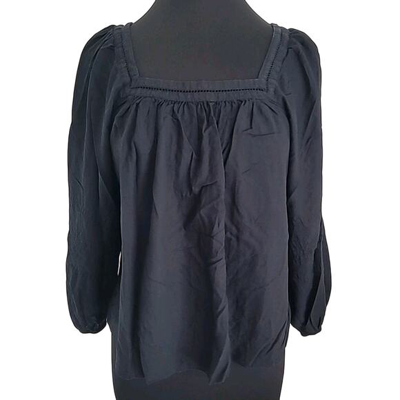Madewell Black Square Neck Long Sleeve Top M Boho Cottagecore Goth EUC - Picture 4 of 12